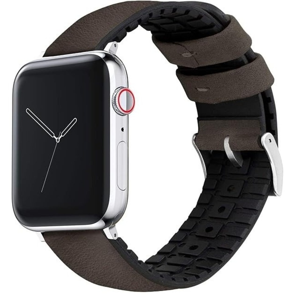 BARTON WATCH BANDS- Black Leather and Rubber Hybrid 42mm